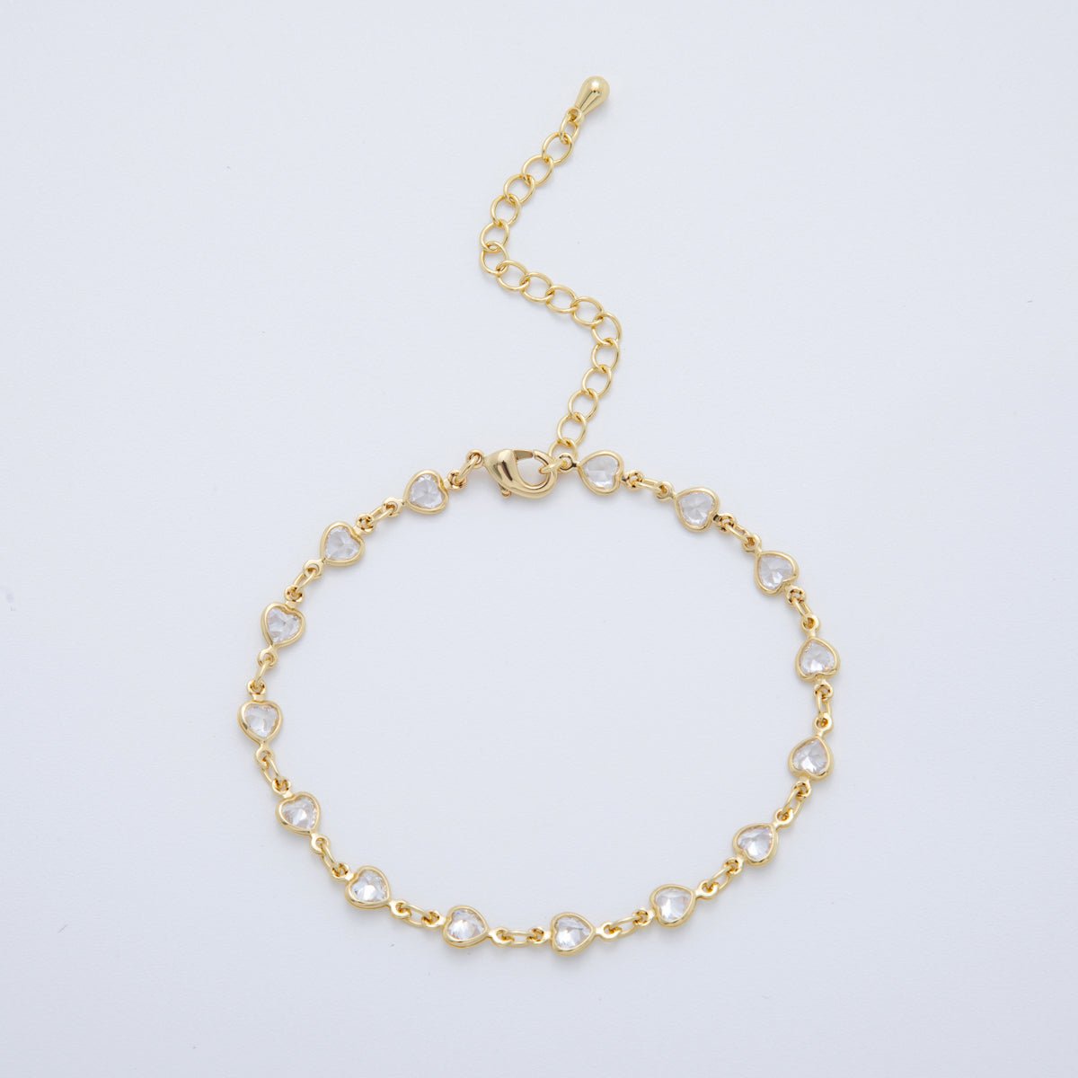 18K Gold Filled Clear, Multicolor, Red CZ Heart Star Sideway Straight 6.9 Inch Bracelet | WA - 3781 - WA - 3782 - DLUXCA