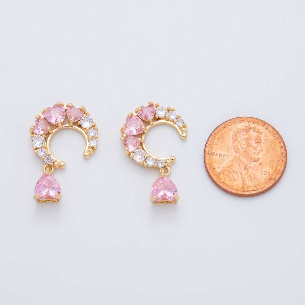 18K Gold Filled Clear Pink CZ Heart Crescent Charm | AF411 - DLUXCA