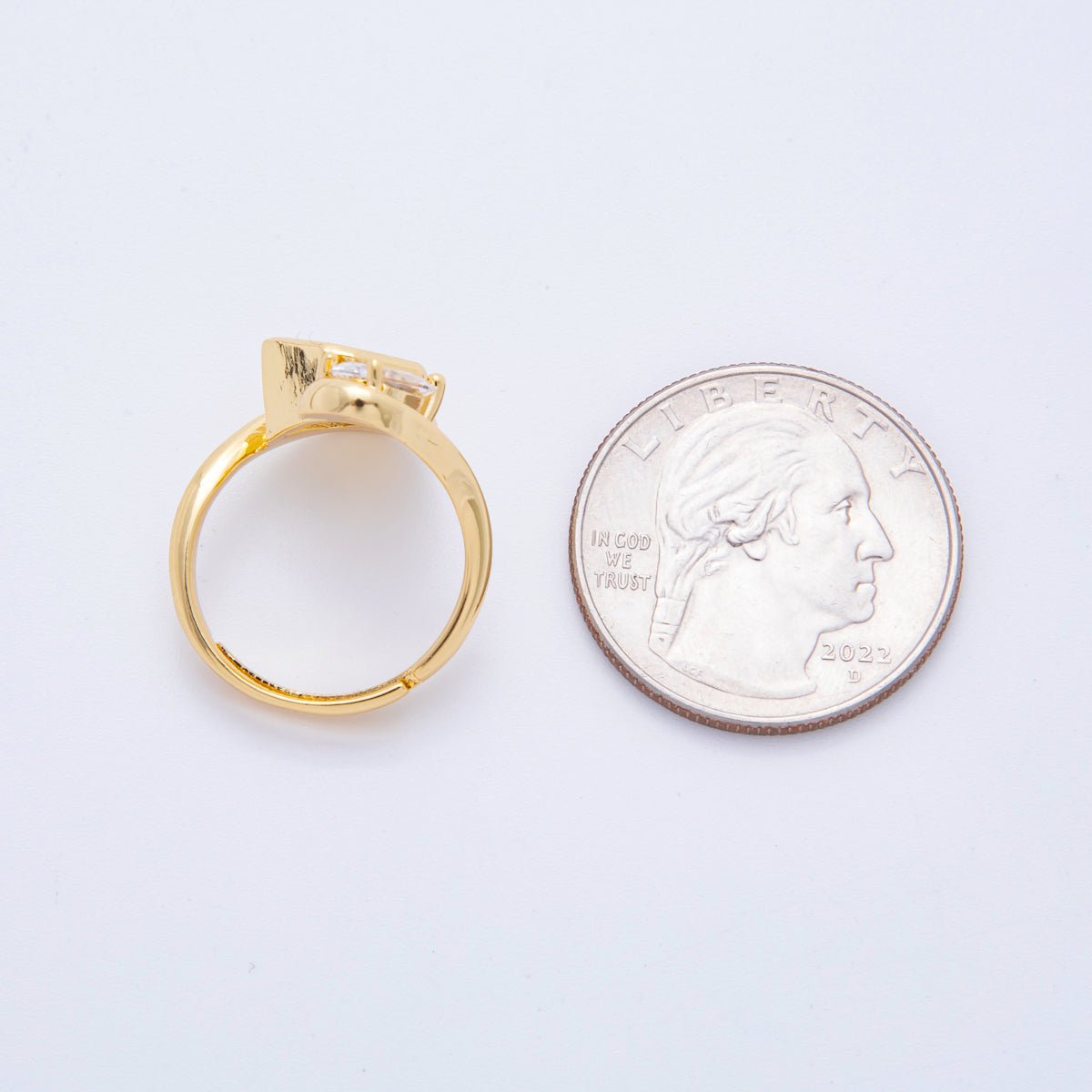 18K Gold Filled Clear, Pink CZ Square Teardrop Curved Adjustable Ring | O238 - DLUXCA