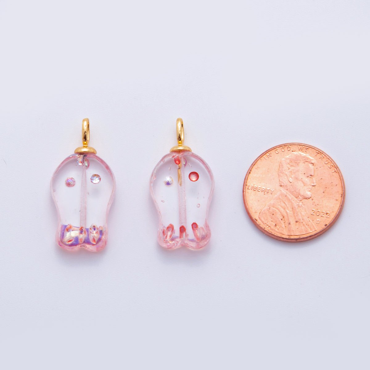18K Gold Filled Clear Pink Foil Fish Mini Charm | AF293 - DLUXCA