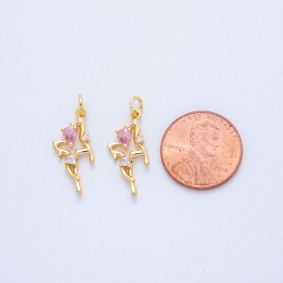 18K Gold Filled Clear Pink Molten Drip Open Geometric Charm | AF694 - DLUXCA