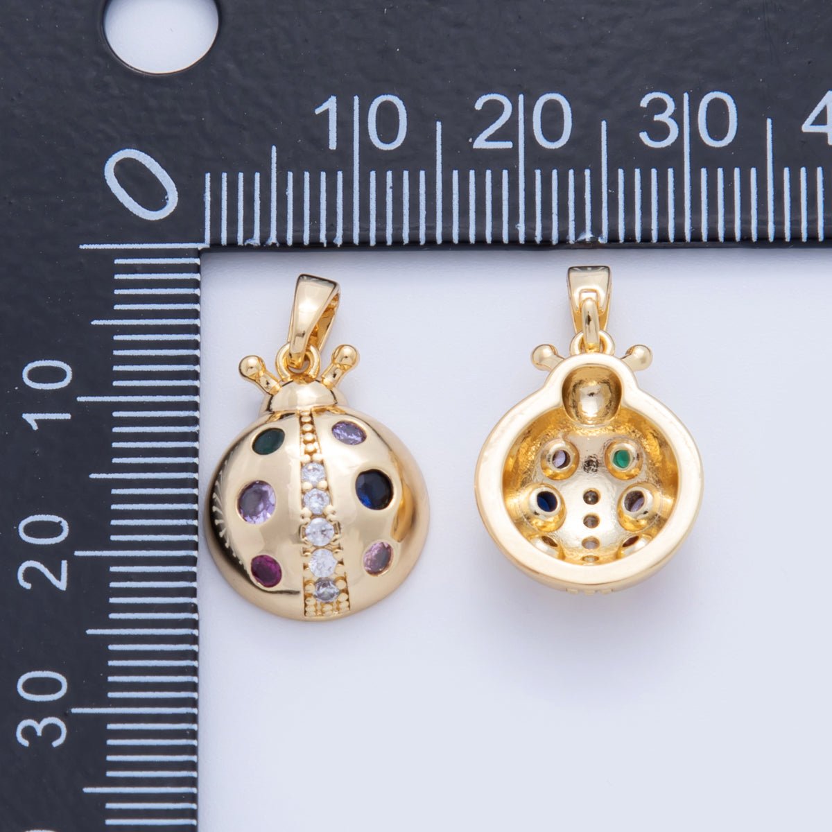 18K Gold Filled Clear - Purple CZ Ladybug Insect Pendant | AH743 - DLUXCA