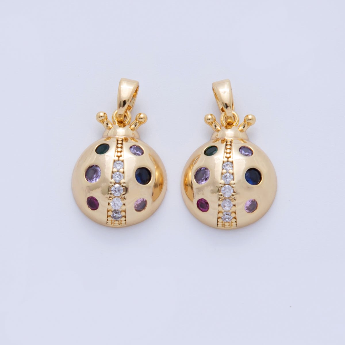 18K Gold Filled Clear - Purple CZ Ladybug Insect Pendant | AH743 - DLUXCA