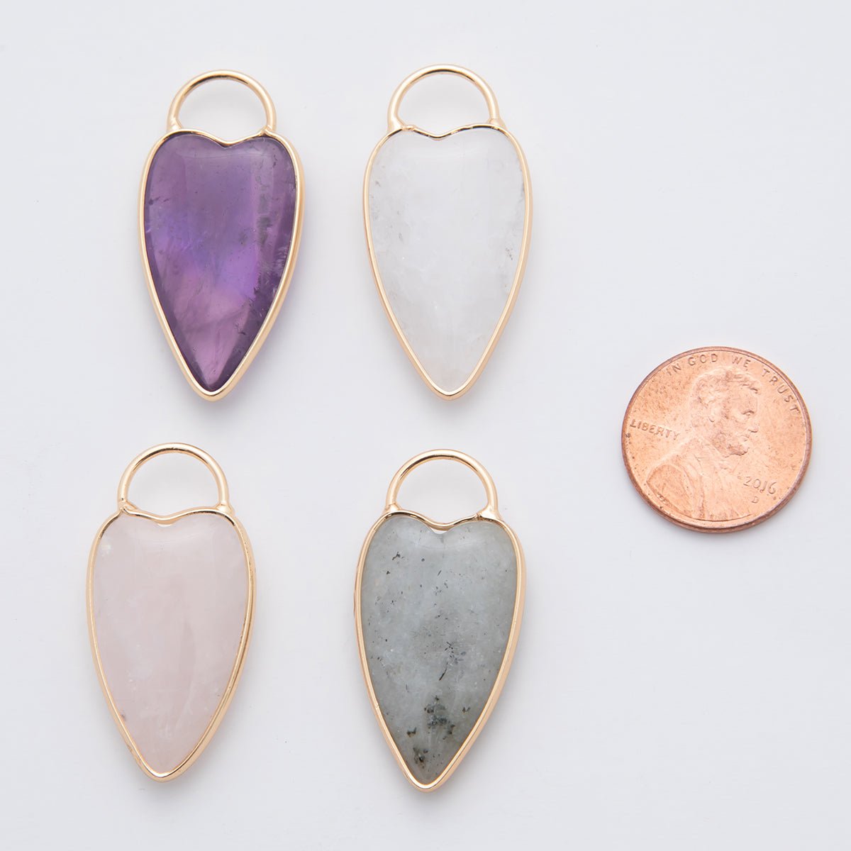 18K Gold Filled Clear Quartz, Grey Agate, Rose Quartz, Amethyst Heart Padlock Charm | X250 - X323 - DLUXCA