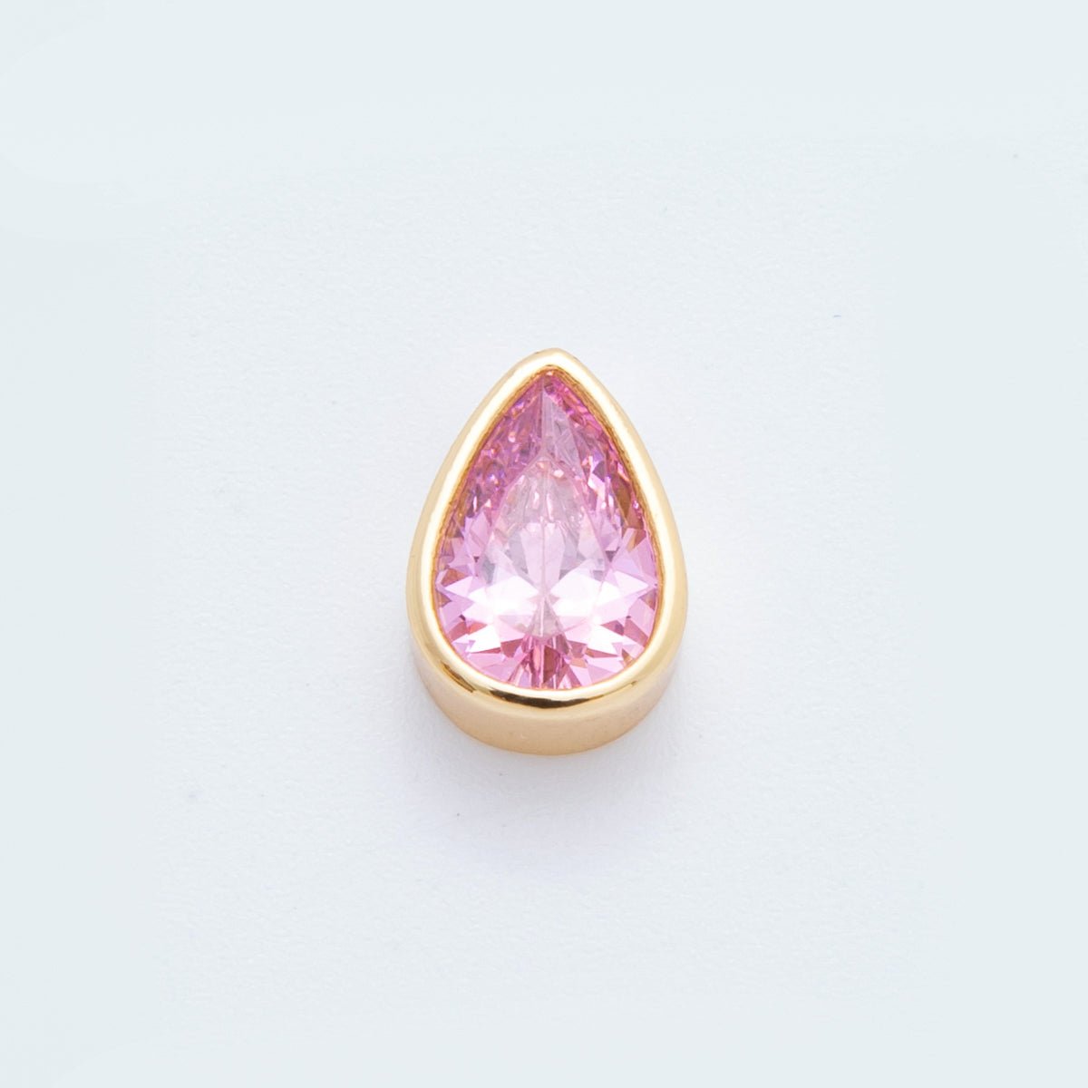 18K Gold Filled Clear, Red, Green, Pink CZ Teardrop Bezel Bead Charm | AF1032 AF1056 - DLUXCA