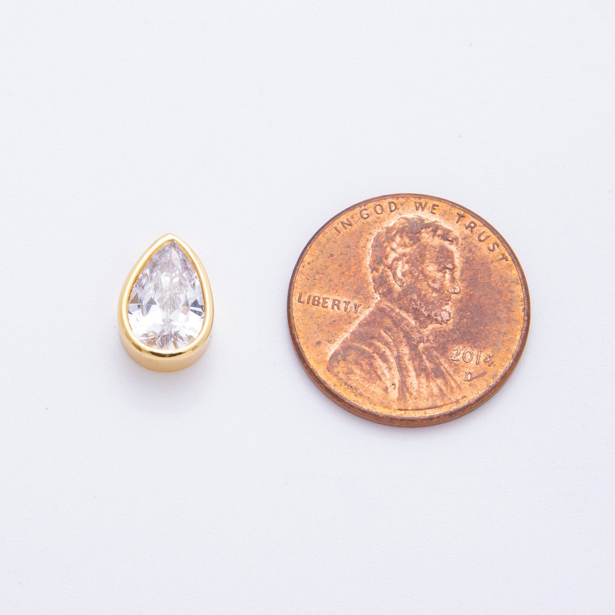 18K Gold Filled Clear, Red, Green, Pink CZ Teardrop Bezel Bead Charm | AF1032 AF1056 - DLUXCA