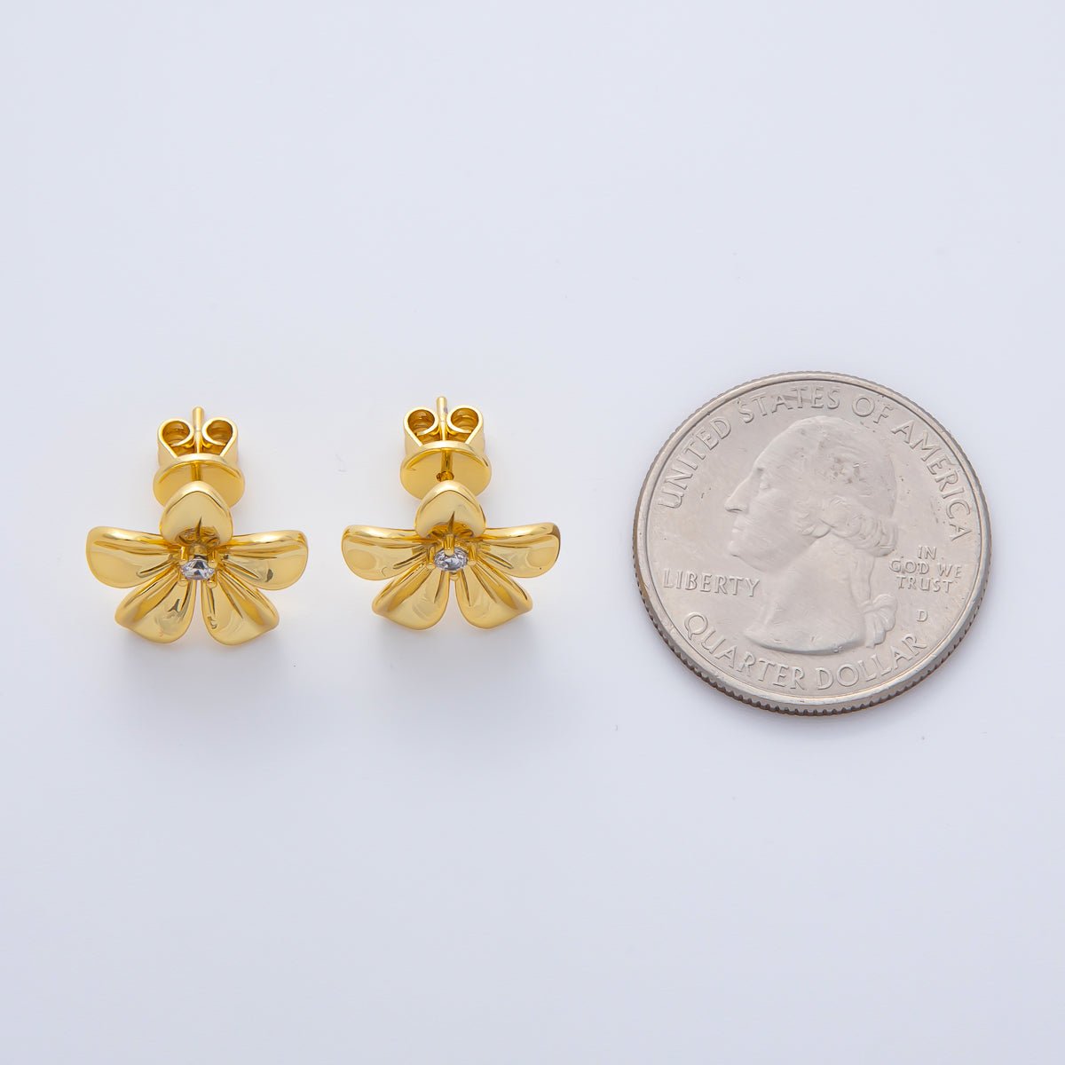 18K Gold Filled Clear Round CZ Minimalist Lined Flower Stud Earrings | AD1595 - DLUXCA