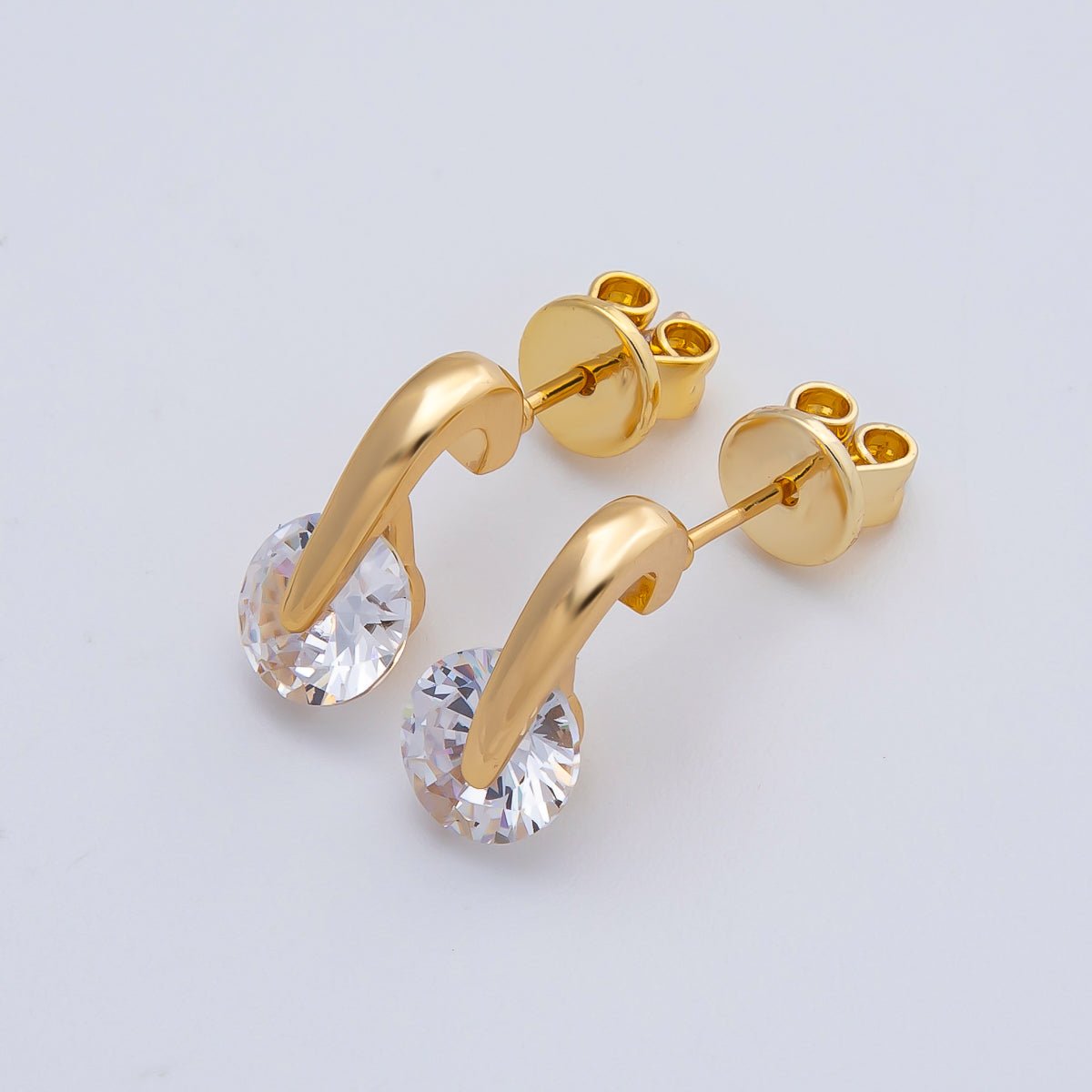 18K Gold Filled Clear Round CZ Solitaire Drop Stud Earrings | AD1636 - DLUXCA