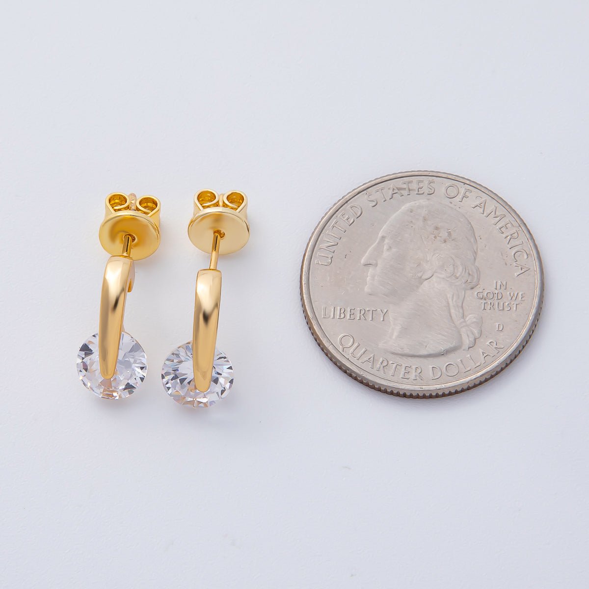 18K Gold Filled Clear Round CZ Solitaire Drop Stud Earrings | AD1636 - DLUXCA