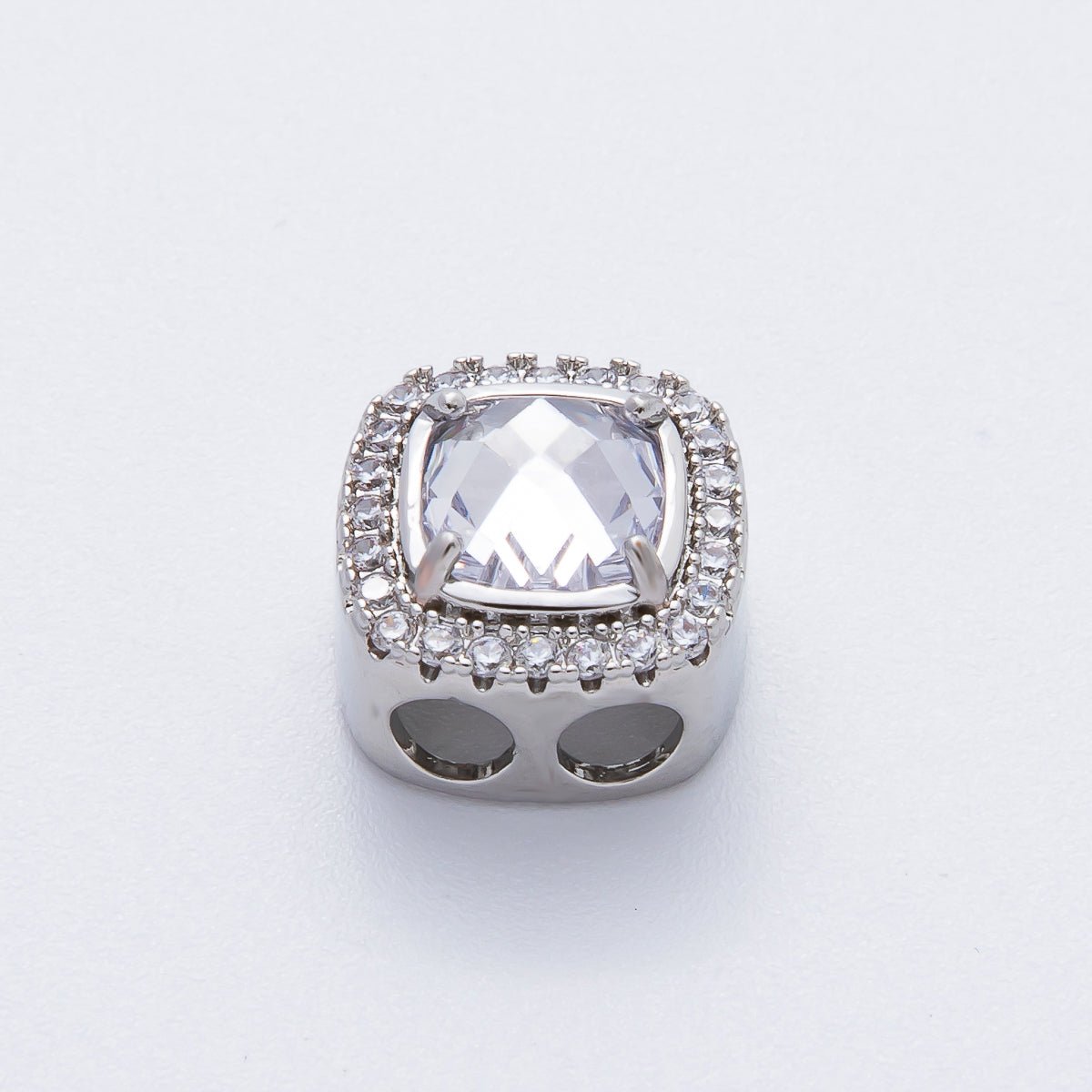 18K Gold Filled Clear Square Micro Paved CZ 2 - Holes Slider Spacer Bead in Gold & Silver | B107 - DLUXCA