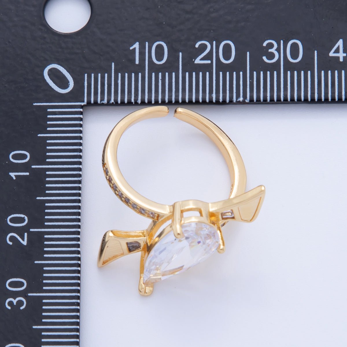 18K Gold Filled Clear Teardrop Micro Paved CZ Geometric Curve Ring | O1756 - DLUXCA