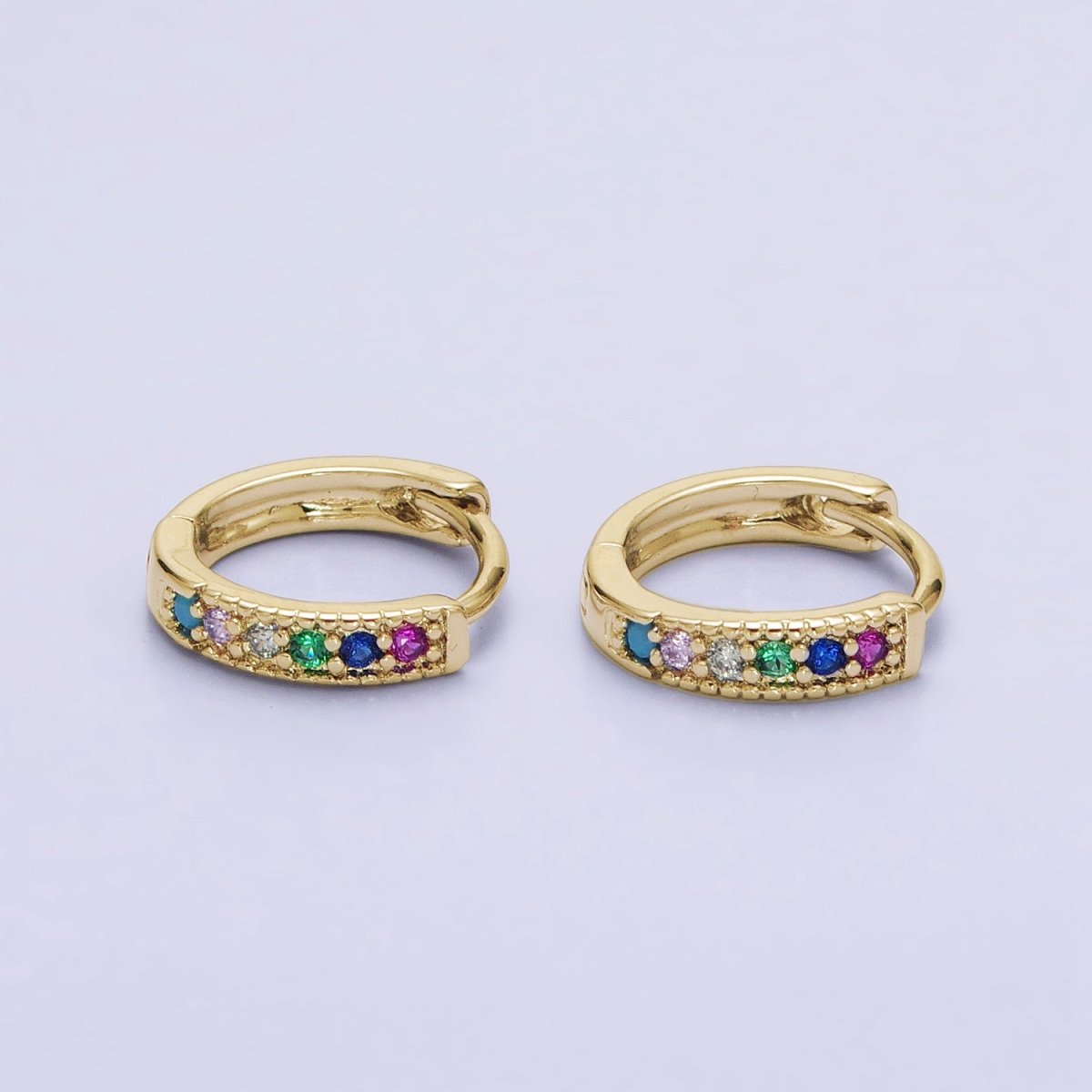 18K Gold Filled Clear, Turquoise, Green, Multicolor CZ 12mm Cartilage Huggie Earrings in Gold & Silver | AD1336 - AD1343 - DLUXCA