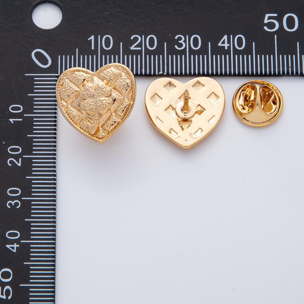 18K Gold Filled Clover Quilted Heart Pin Brooch Mini Finding | Z1477 - DLUXCA