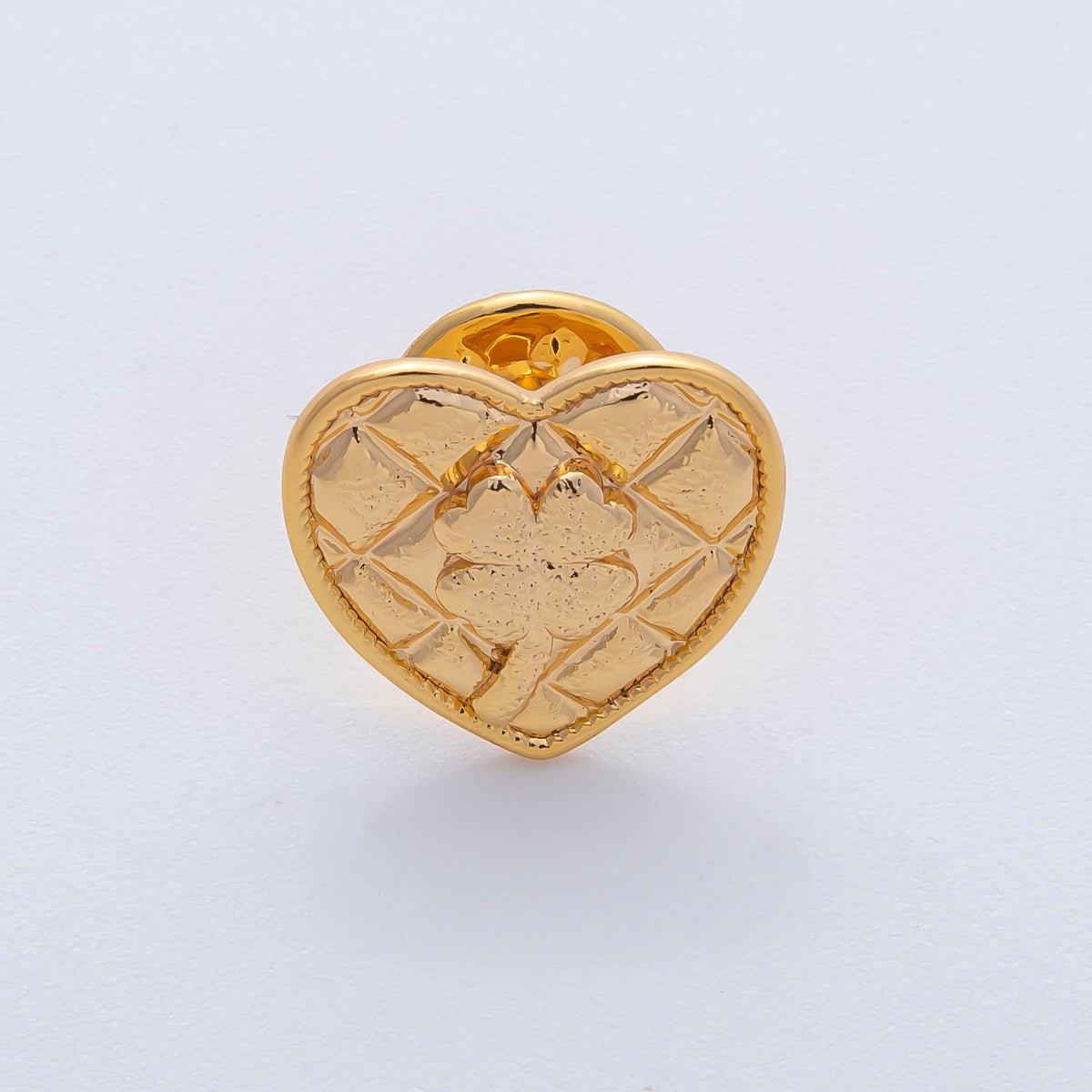 18K Gold Filled Clover Quilted Heart Pin Brooch Mini Finding | Z1477 - DLUXCA