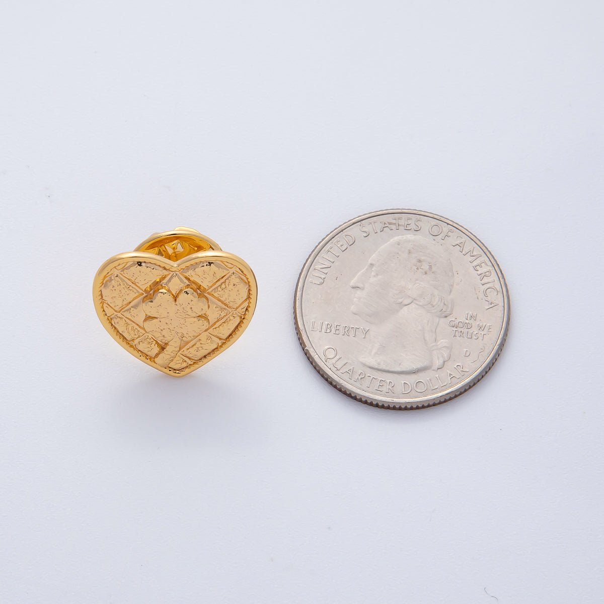 18K Gold Filled Clover Quilted Heart Pin Brooch Mini Finding | Z1477 - DLUXCA