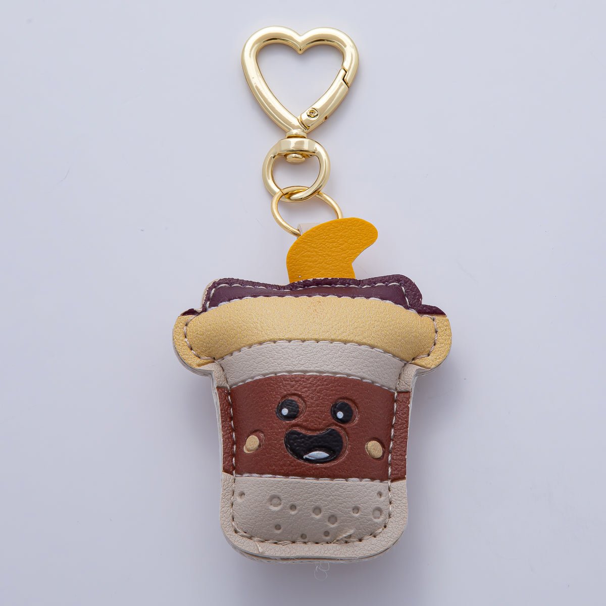 18K Gold Filled Coffee Cup Drink Leather Bag Charm Keychain Heart Key Ring Accessories | WB - 00231 - DLUXCA