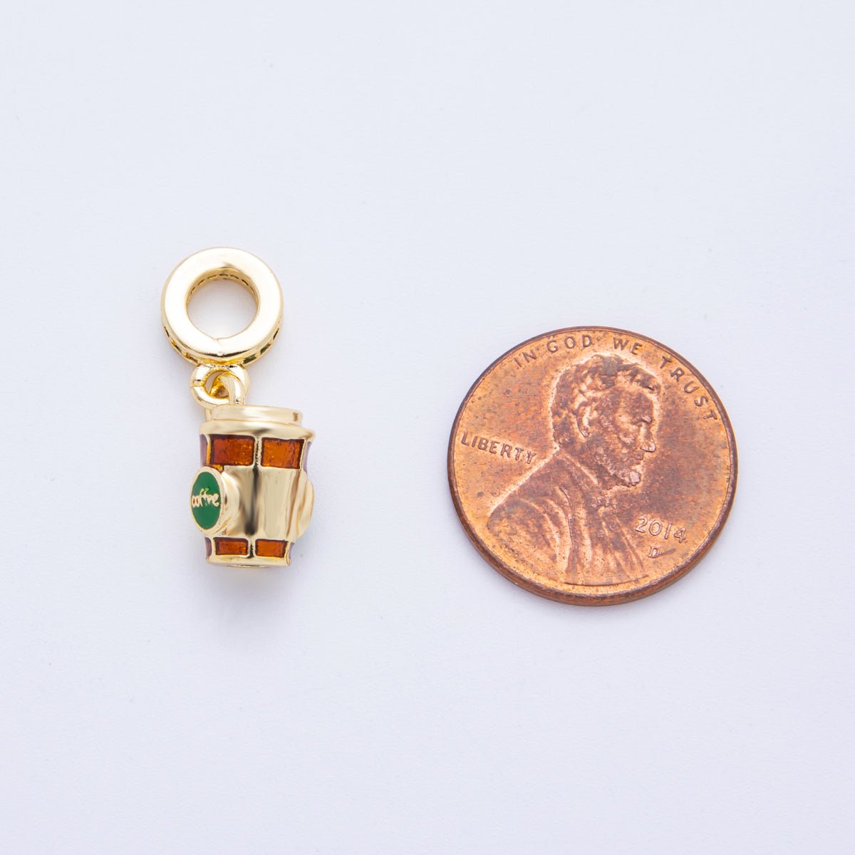 18K Gold Filled Coffee Latte Micro Paved Rondelle Drop Pendant Charm | E699 - DLUXCA