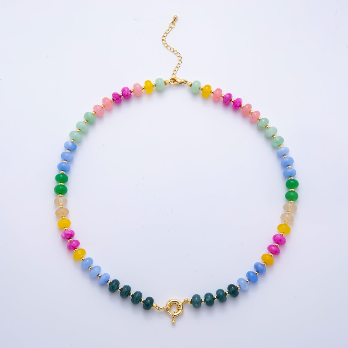 18K Gold Filled Colorful Candy Gemstone Beaded Chain Necklace 17.5 Inch with Extender | WA - 3318 - DLUXCA