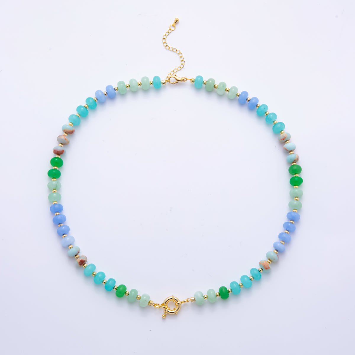 18K Gold Filled Colorful Candy Gemstone Beaded Chain Necklace 17.5 Inch with Extender | WA - 3318 - DLUXCA