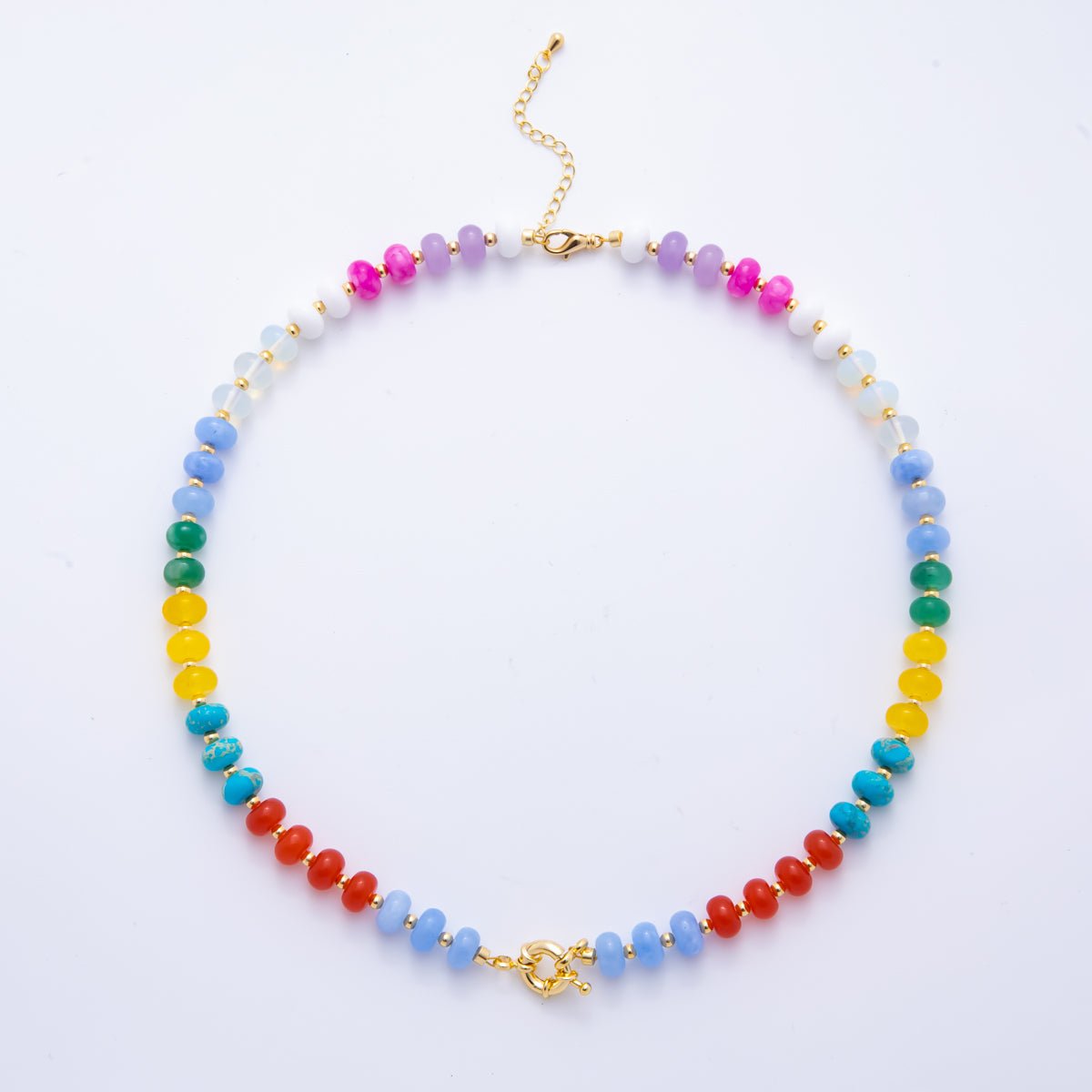 18K Gold Filled Colorful Candy Gemstone Beaded Chain Necklace 17.5 Inch with Extender | WA - 3318 - DLUXCA
