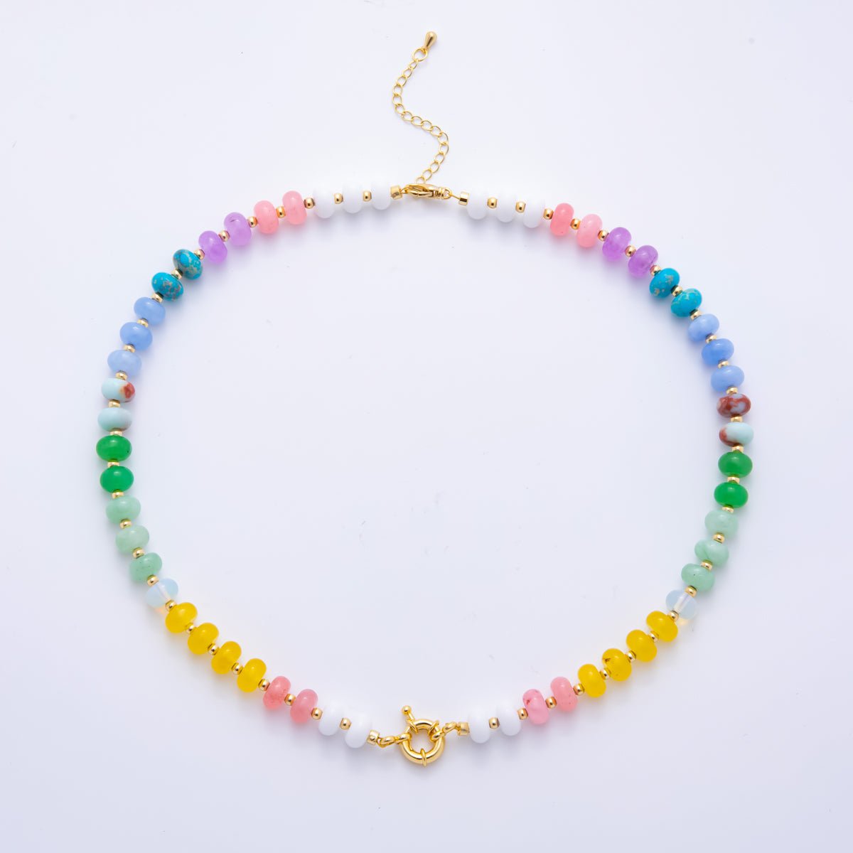 18K Gold Filled Colorful Candy Gemstone Beaded Chain Necklace 17.5 Inch with Extender | WA - 3318 - DLUXCA