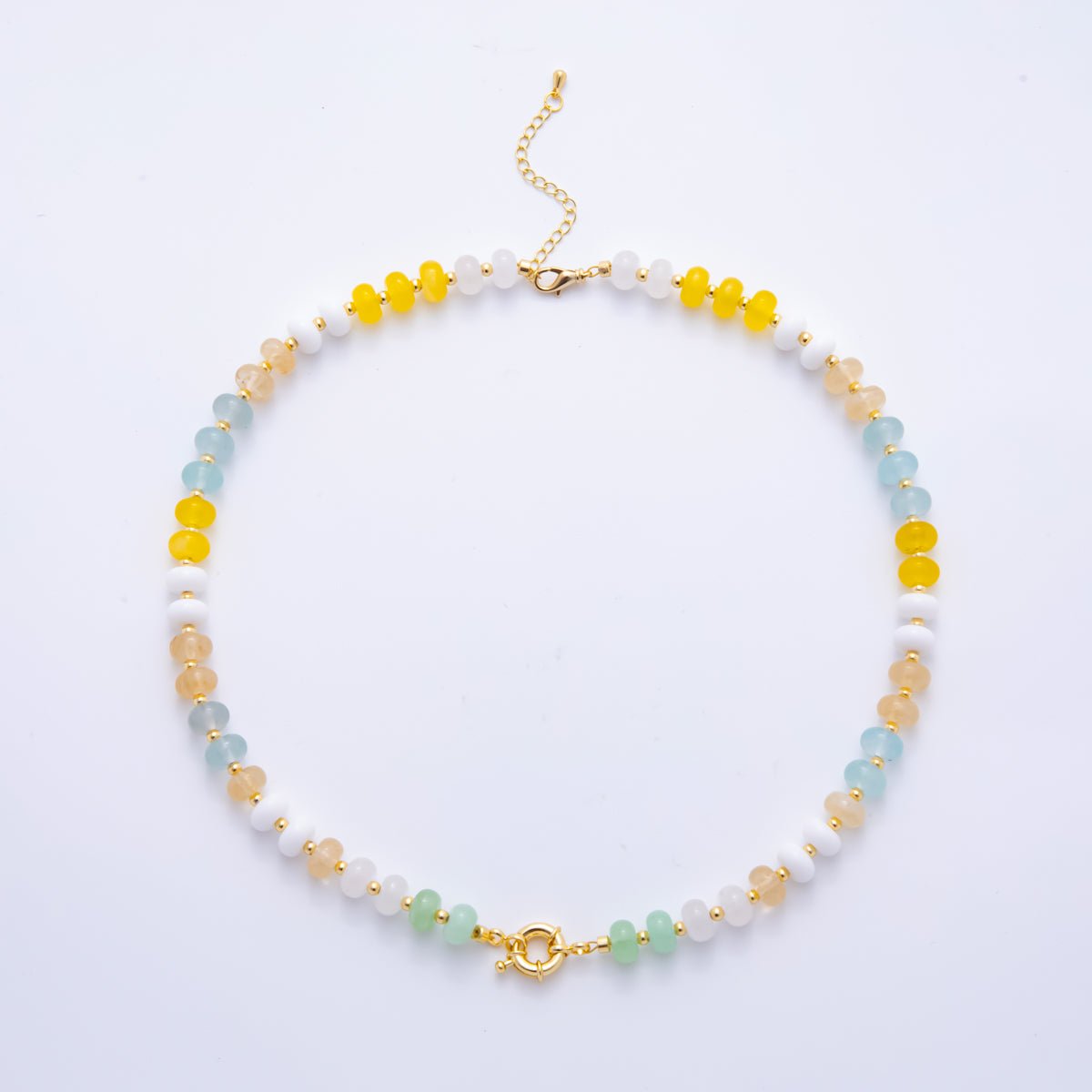 18K Gold Filled Colorful Candy Gemstone Beaded Chain Necklace 17.5 Inch with Extender | WA - 3318 - DLUXCA