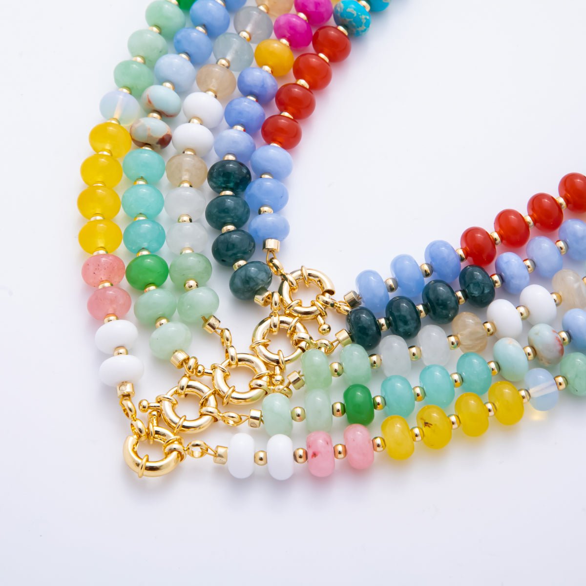 18K Gold Filled Colorful Candy Gemstone Beaded Chain Necklace 17.5 Inch with Extender | WA - 3318 - DLUXCA