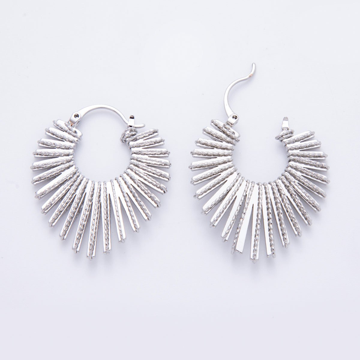 18K Gold Filled Croissant Sunburst Latch Hoop Earrings in Gold & Silver | AJ - 211 AJ - 212 - DLUXCA