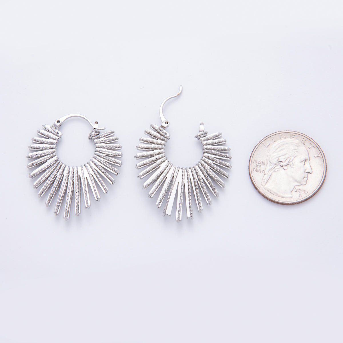 18K Gold Filled Croissant Sunburst Latch Hoop Earrings in Gold & Silver | AJ - 211 AJ - 212 - DLUXCA