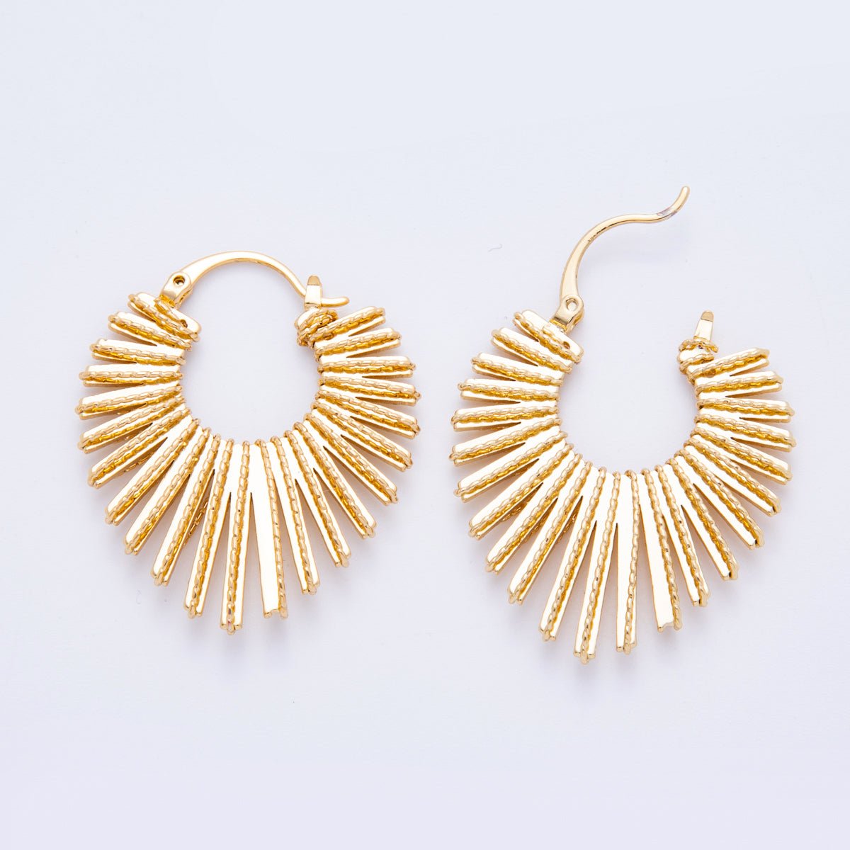 18K Gold Filled Croissant Sunburst Latch Hoop Earrings in Gold & Silver | AJ - 211 AJ - 212 - DLUXCA