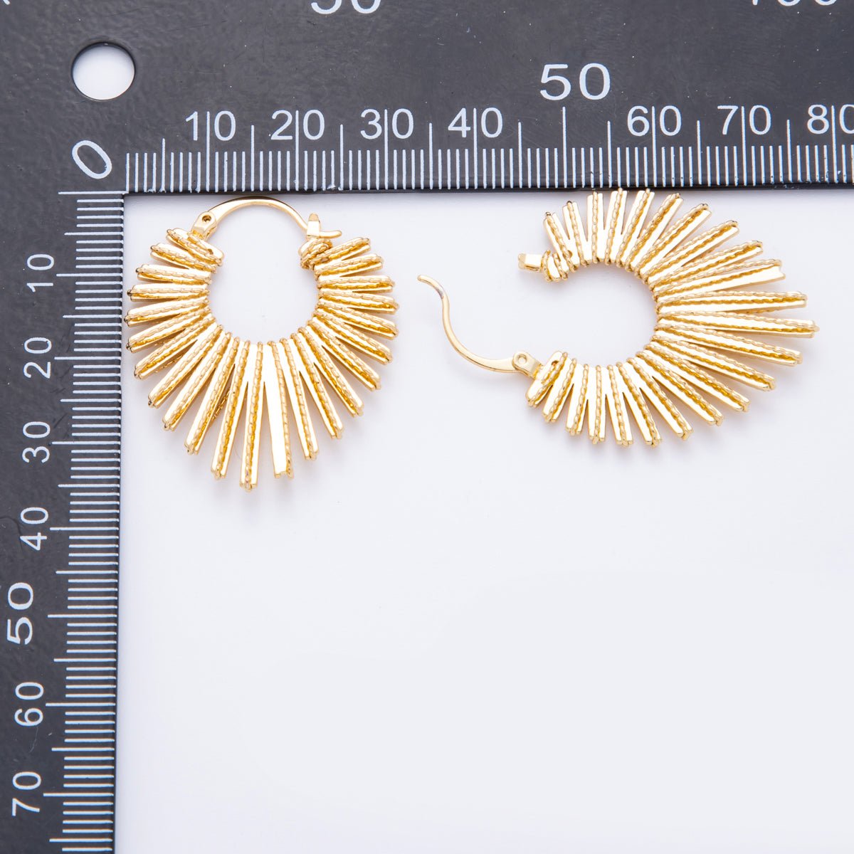 18K Gold Filled Croissant Sunburst Latch Hoop Earrings in Gold & Silver | AJ - 211 AJ - 212 - DLUXCA