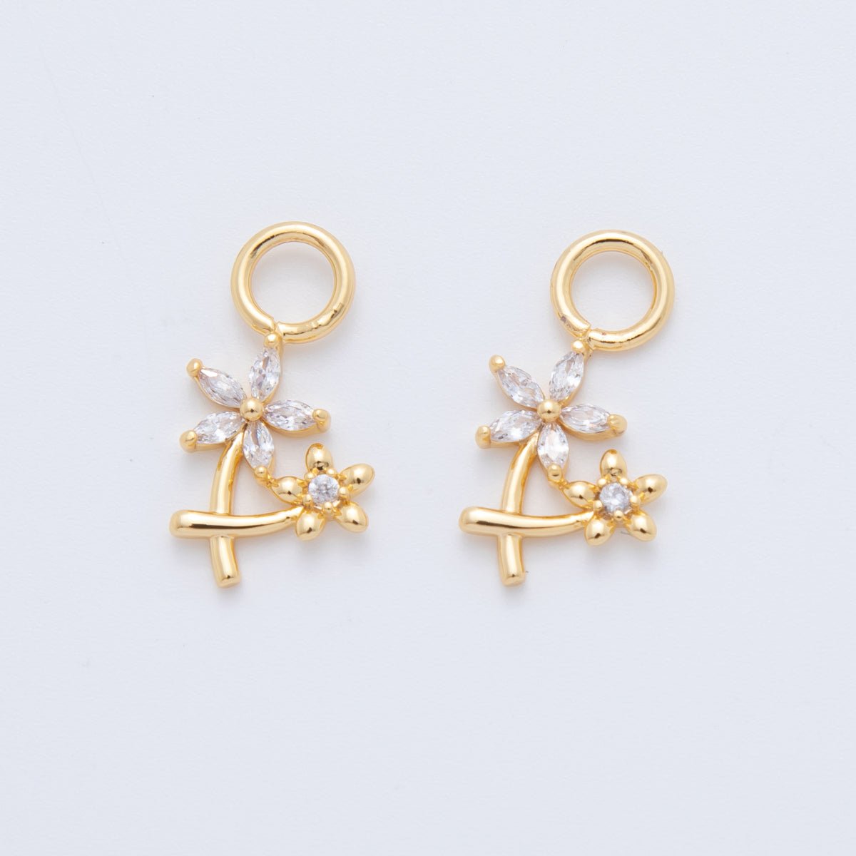 18K Gold Filled CZ Daisy Flower Add - On Drop Earring Charm | AF739 - DLUXCA