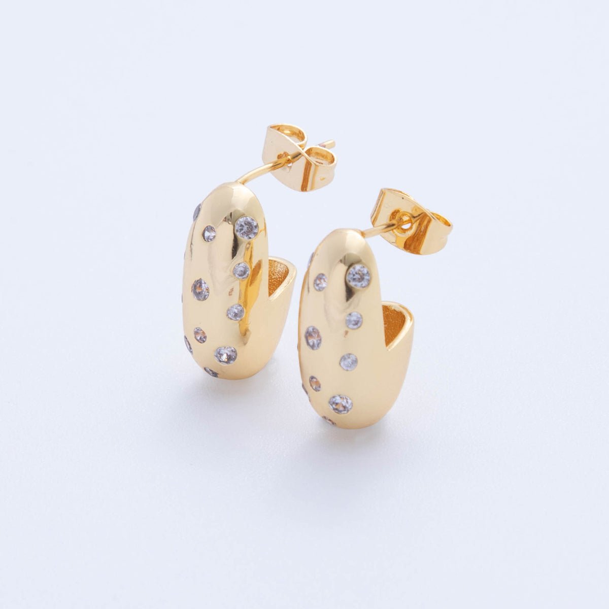18K Gold Filled CZ Dotted Dome J - Shaped Hoop Earrings | AI364 - DLUXCA