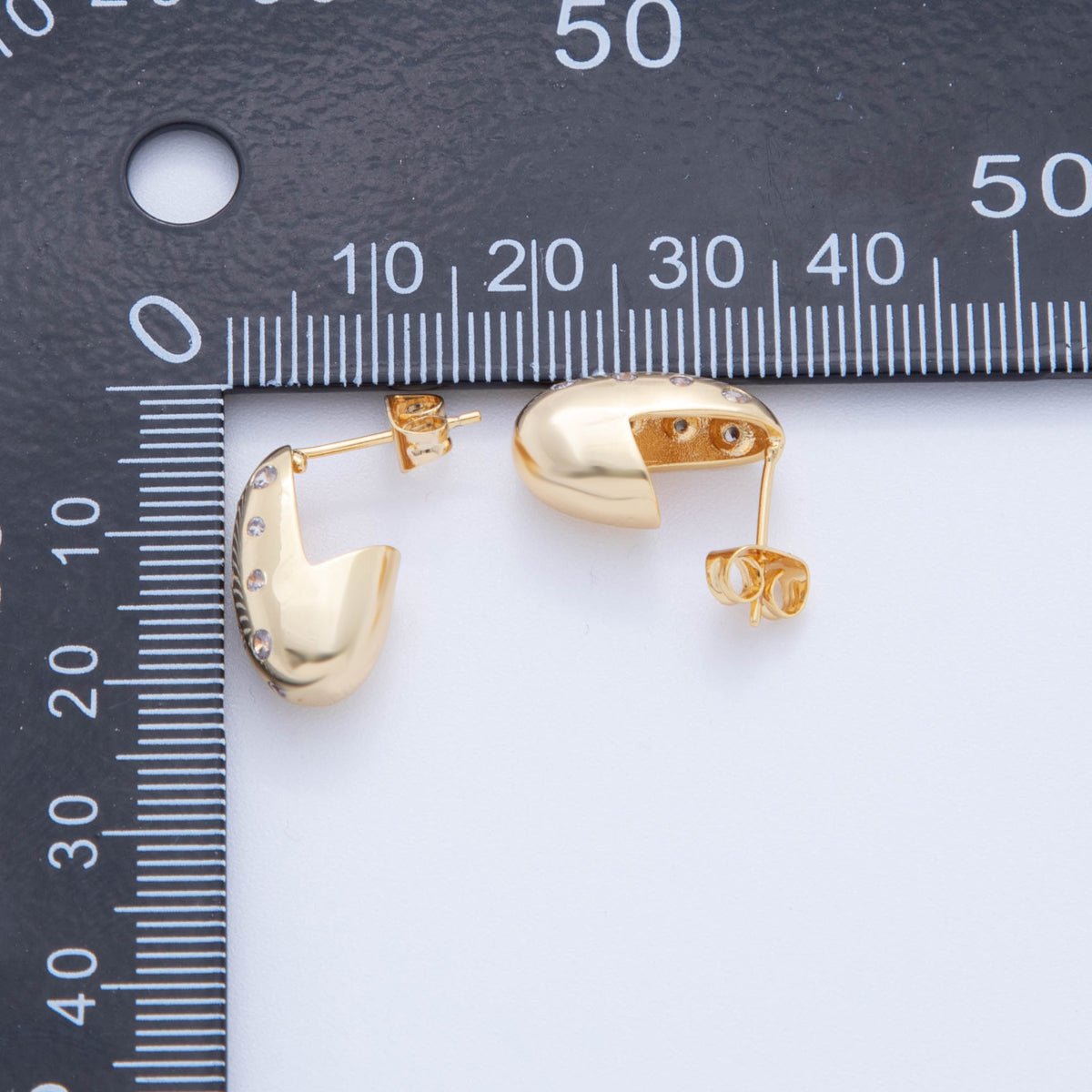 18K Gold Filled CZ Dotted Dome J - Shaped Hoop Earrings | AI364 - DLUXCA