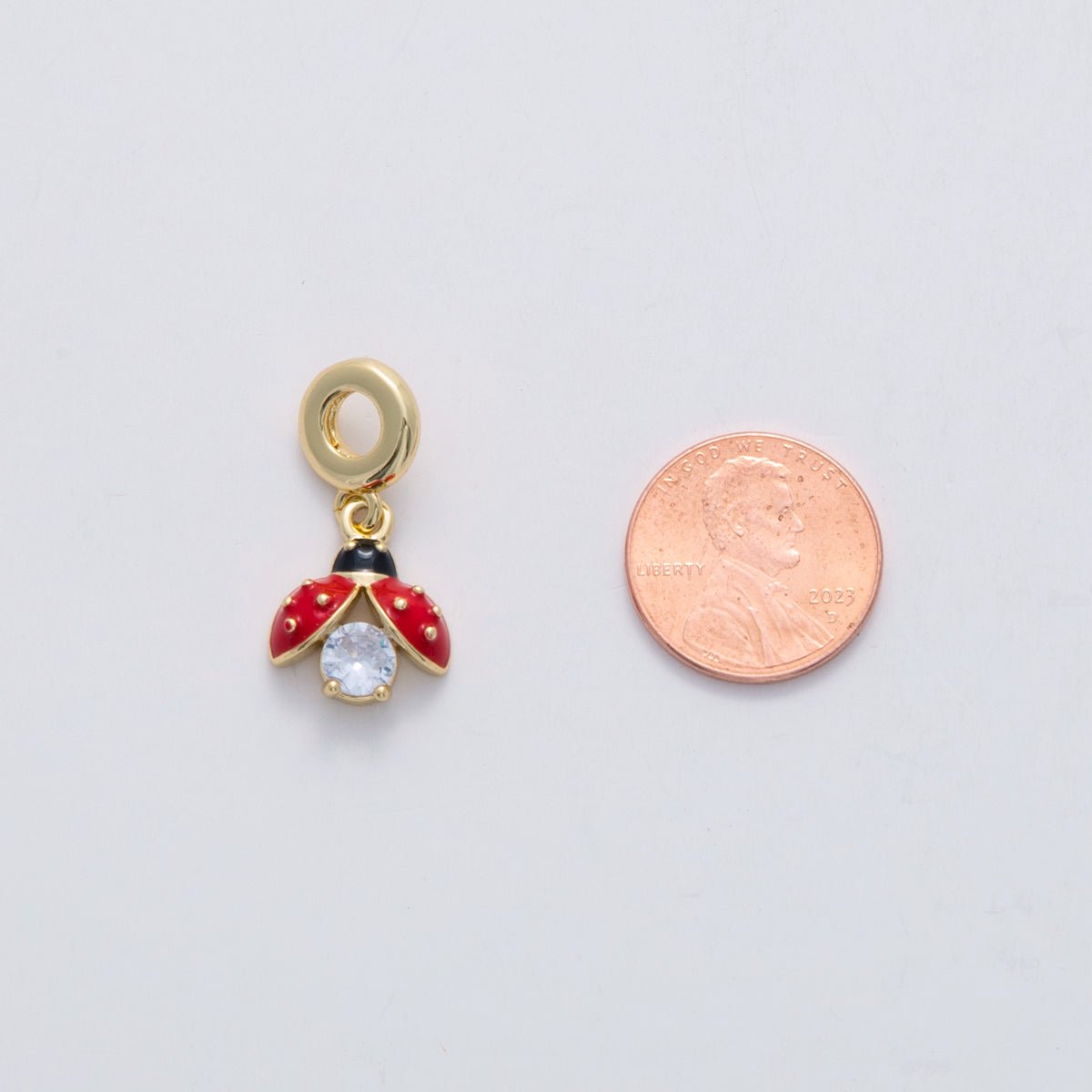 18K Gold Filled CZ Flying Ladybug Rhondelle Drop Pendant | C134 - DLUXCA