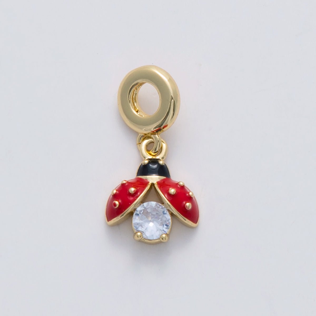 18K Gold Filled CZ Flying Ladybug Rhondelle Drop Pendant | C134 - DLUXCA