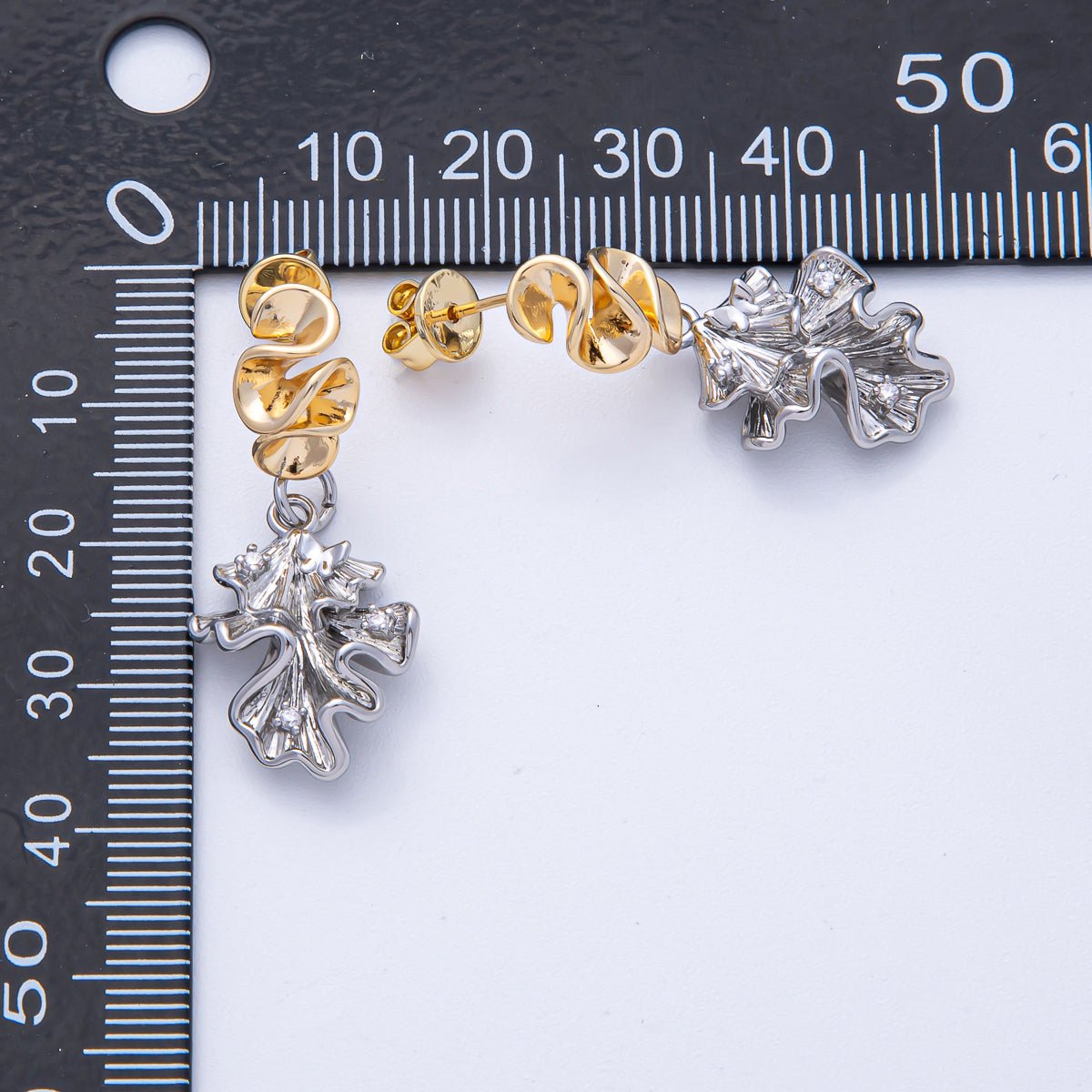 18K Gold Filled CZ Geometric Foil Mixed Metal Drop Stud Earrings | AD1674 AD1675 - DLUXCA