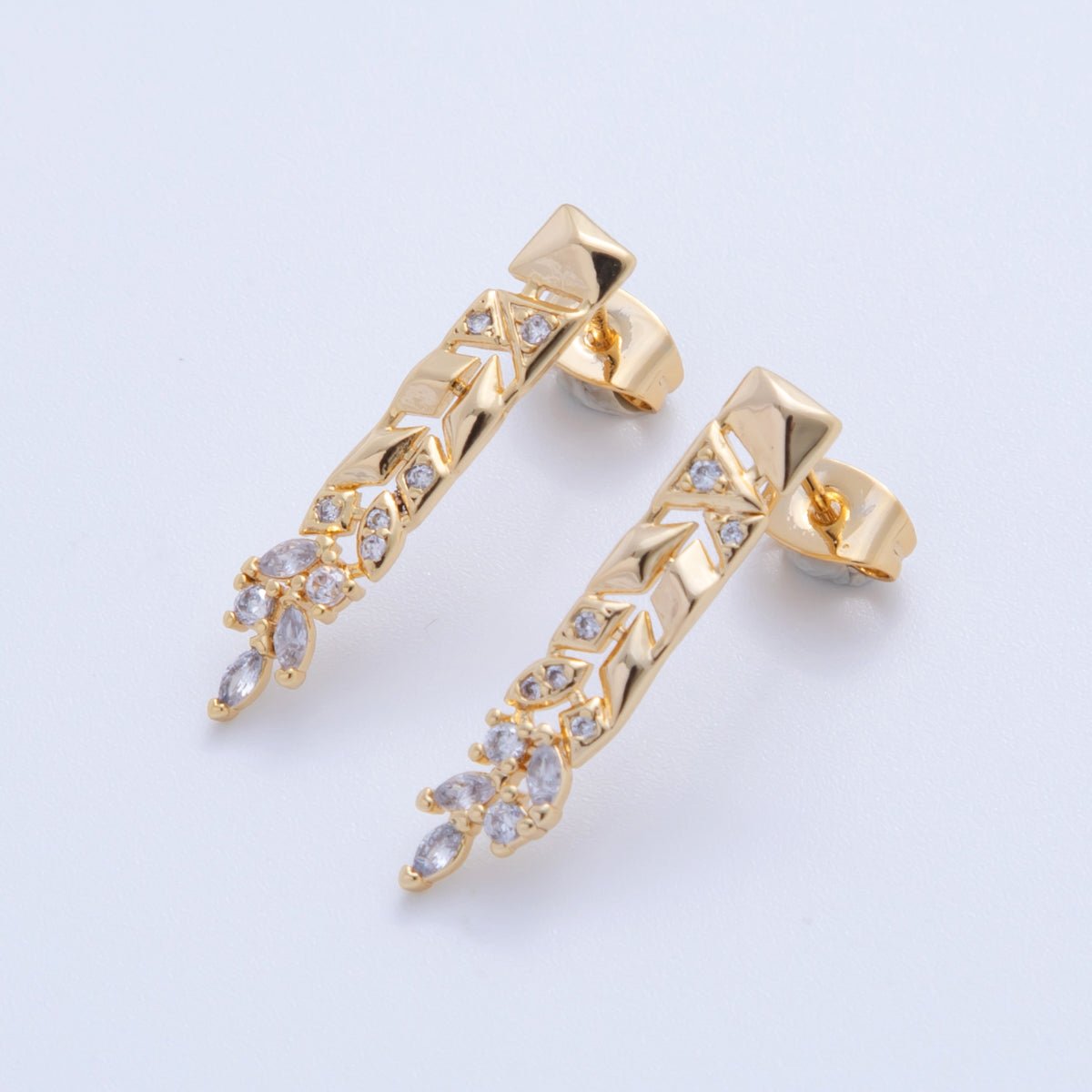 18K Gold Filled CZ Geometric Leaf Drop Stud Earrings | AI - 371 - DLUXCA