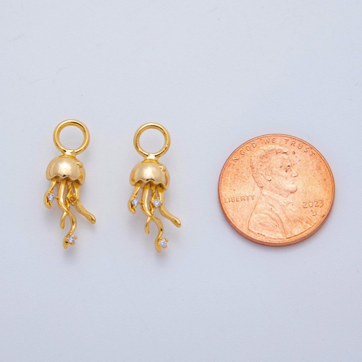18K Gold Filled CZ Jelly Fish Multidimensional 3D Add - On Drop Earring Charm | AF765 - DLUXCA