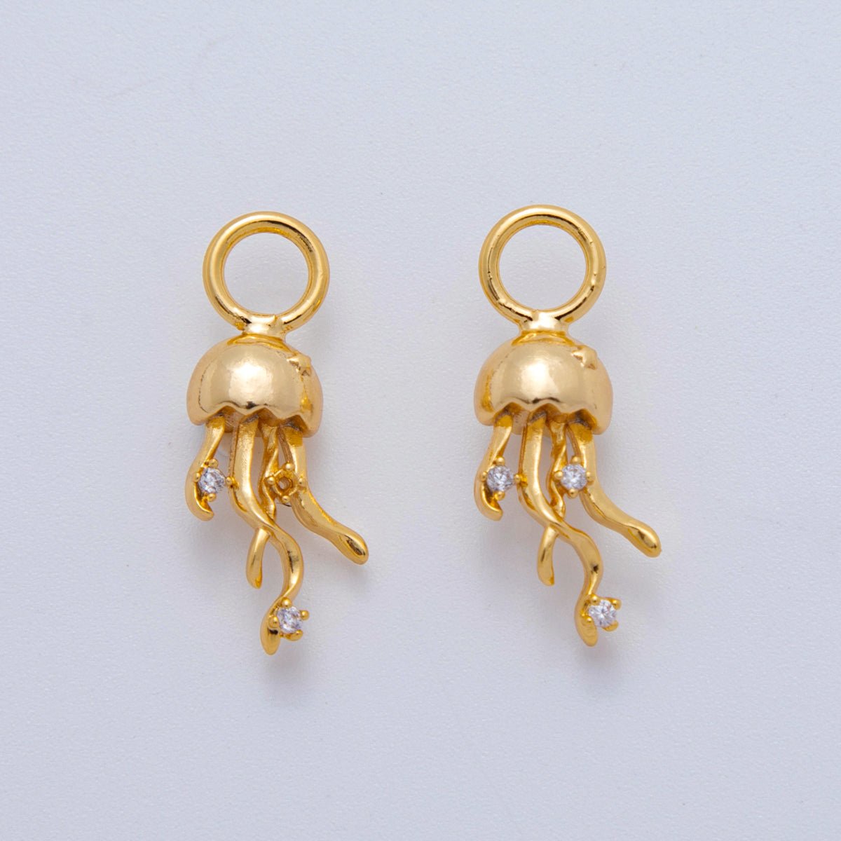 18K Gold Filled CZ Jelly Fish Multidimensional 3D Add - On Drop Earring Charm | AF765 - DLUXCA