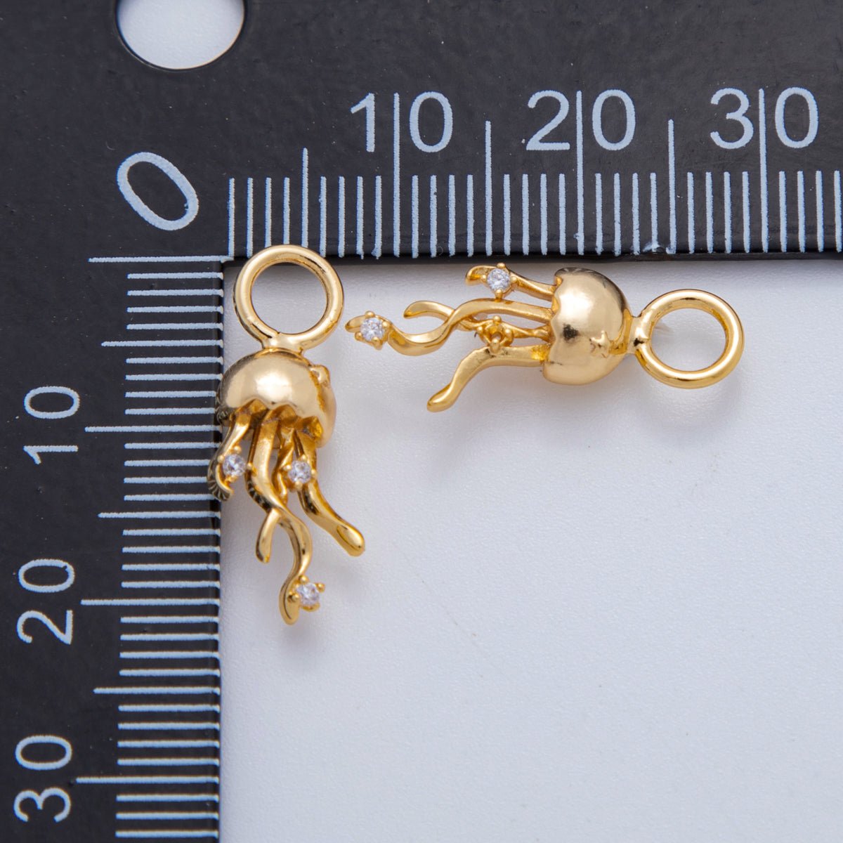18K Gold Filled CZ Jelly Fish Multidimensional 3D Add - On Drop Earring Charm | AF765 - DLUXCA
