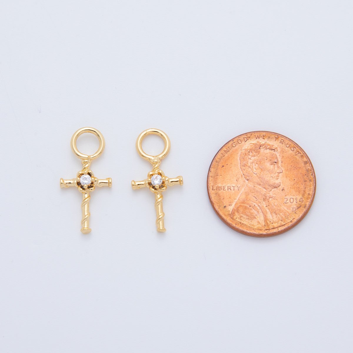 18K Gold Filled CZ Religious Cross Add - On Drop Earring Charm | AF748 - DLUXCA