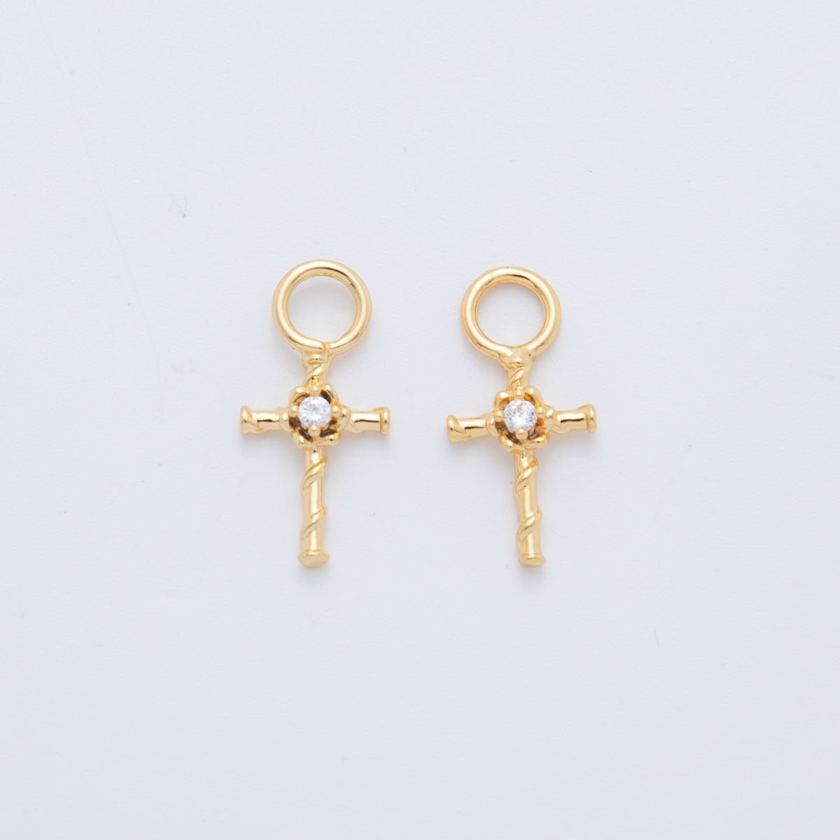 18K Gold Filled CZ Religious Cross Add - On Drop Earring Charm | AF748 - DLUXCA