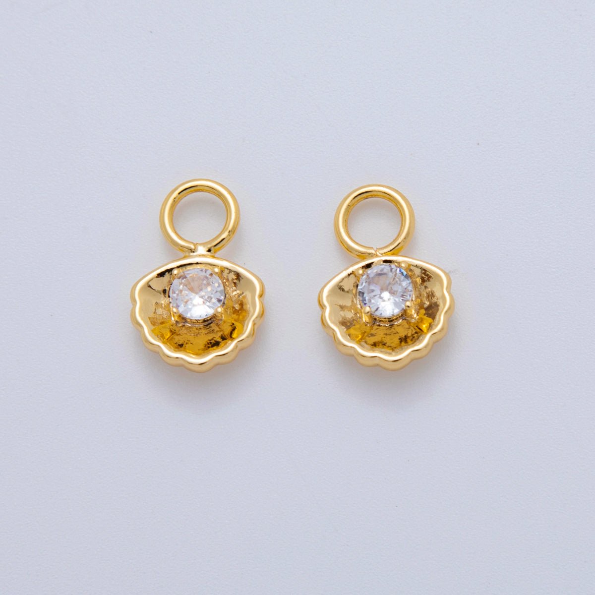 18K Gold Filled CZ Scallop Clam Sea Shell Add - On Drop Earring Charm | AF772 - DLUXCA
