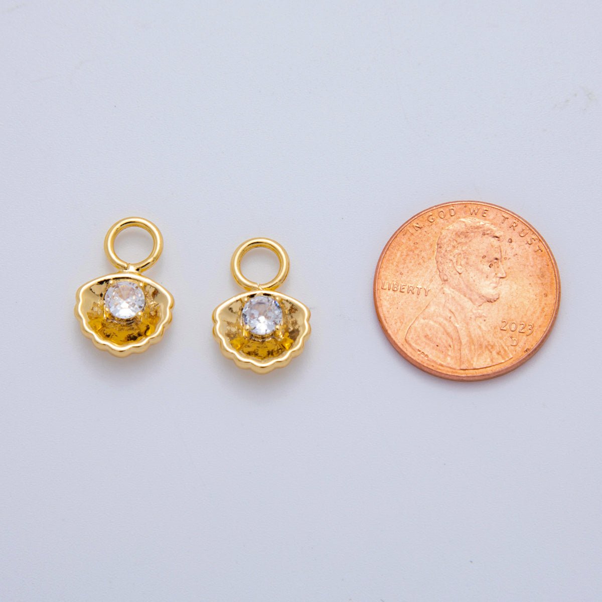 18K Gold Filled CZ Scallop Clam Sea Shell Add - On Drop Earring Charm | AF772 - DLUXCA