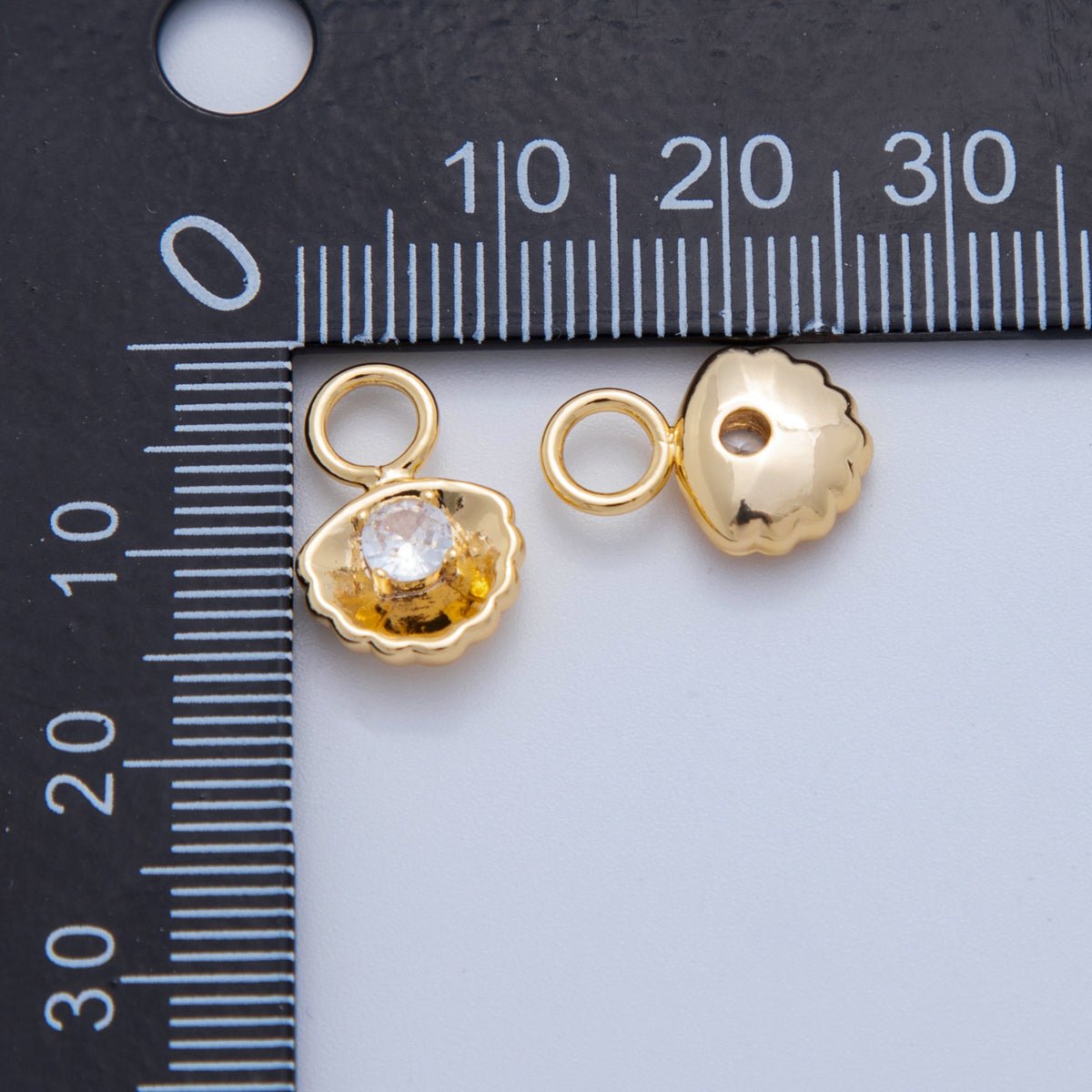 18K Gold Filled CZ Scallop Clam Sea Shell Add - On Drop Earring Charm | AF772 - DLUXCA