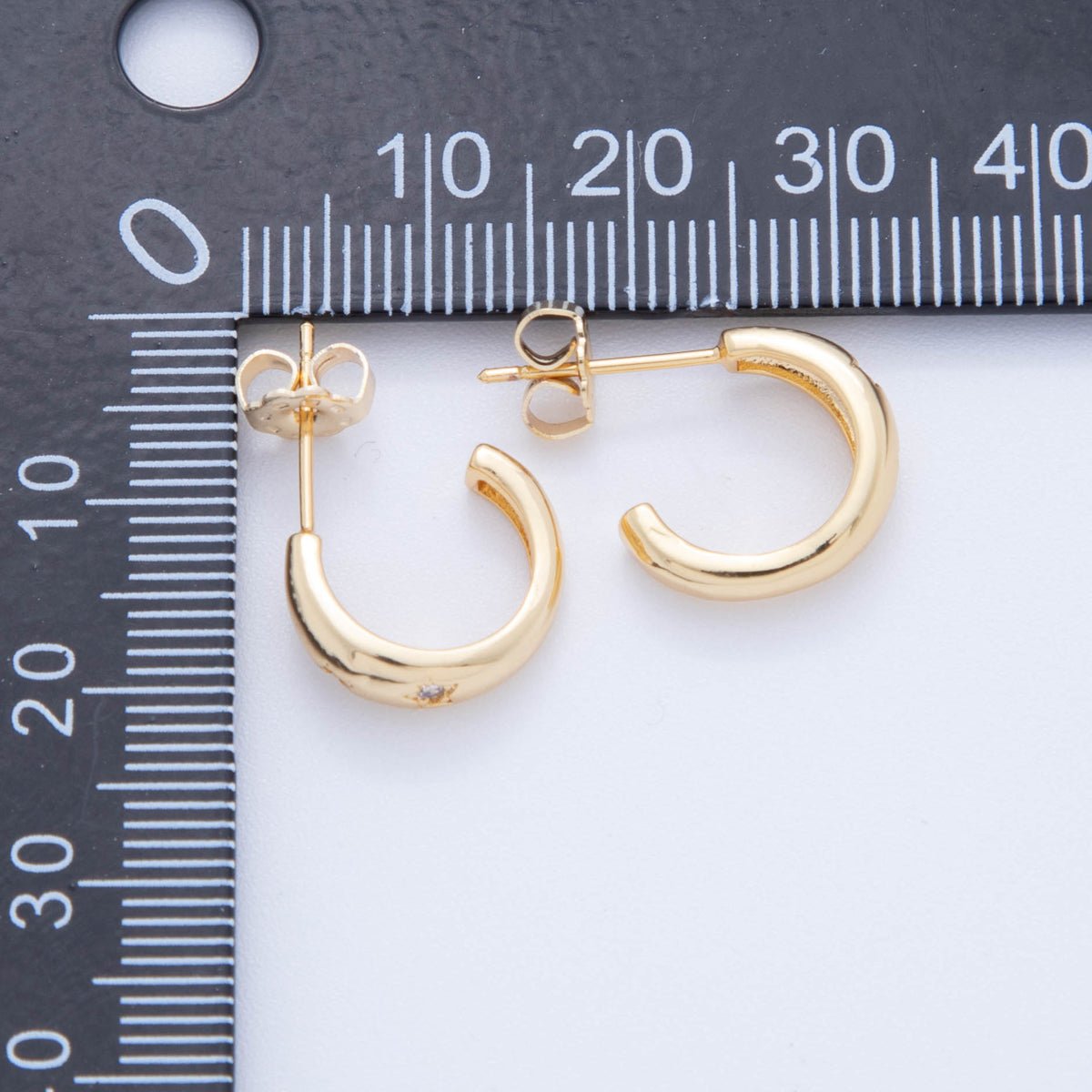 18K Gold Filled CZ Star Dotted C - Shaped Hoop Earrings | AI367 - DLUXCA