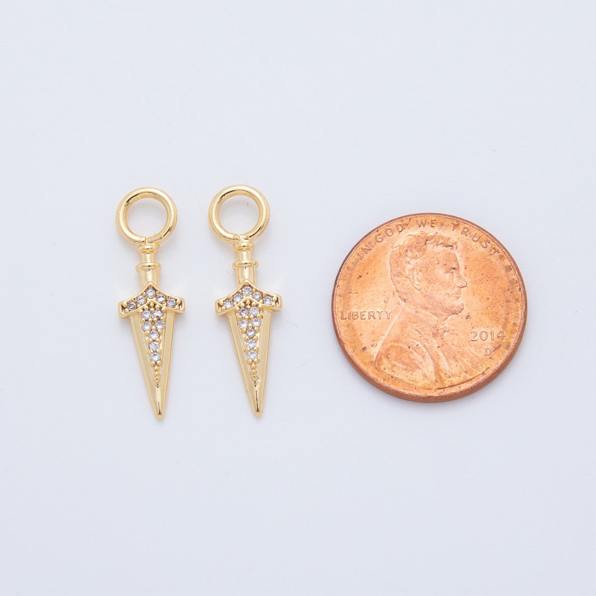 18K Gold Filled Dagger Knife CZ Add - On Drop Earring Charm | AF755 - DLUXCA