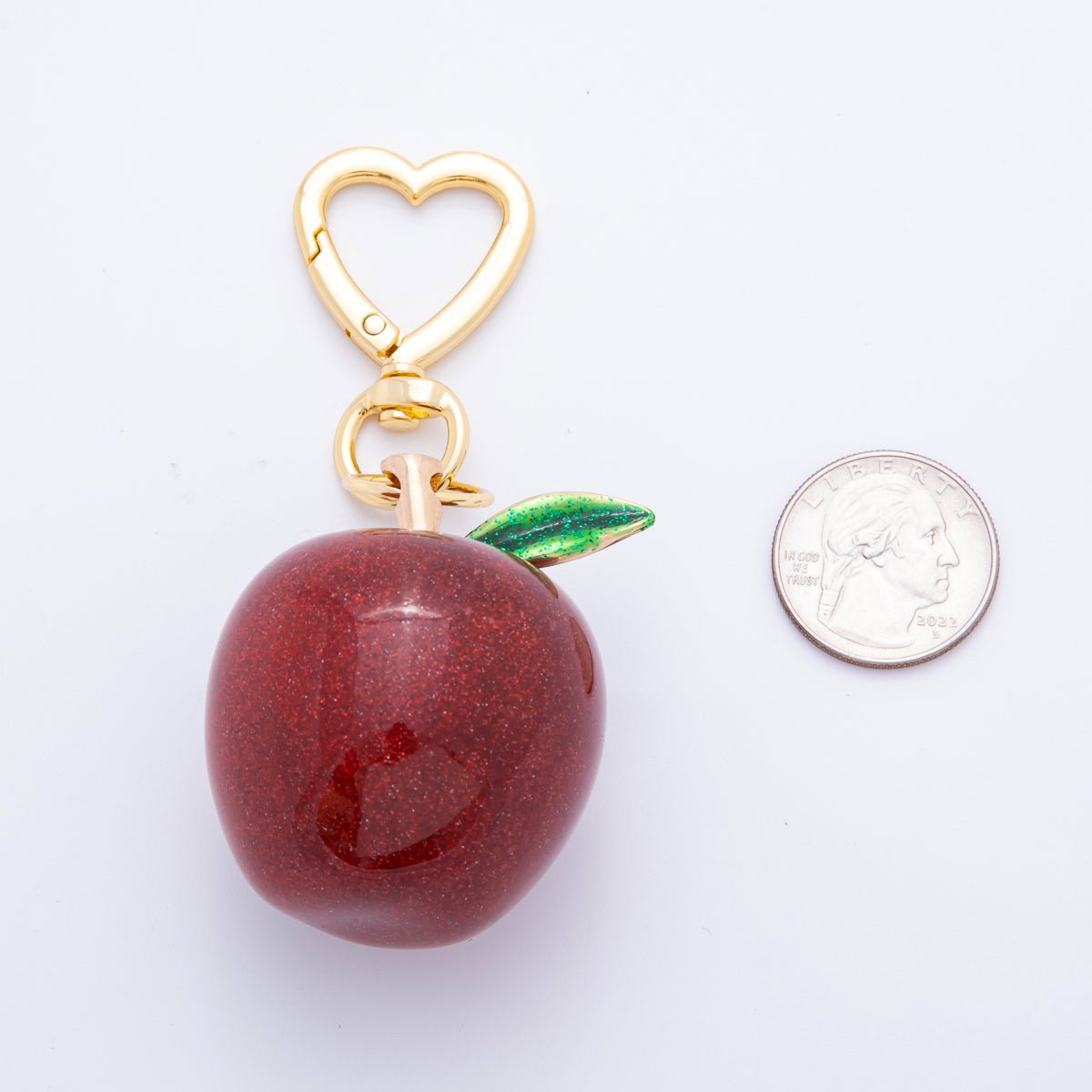 18K Gold Filled Dark Red Apple Fruit Resin Bag Charm Keychain Heart Push Gate Key Ring Accessories | WB - 00011 - DLUXCA