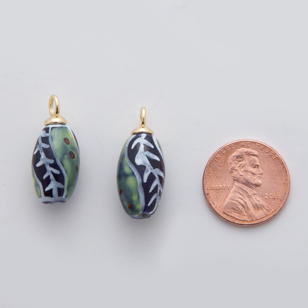 18K Gold Filled Doodle Green Vine Seed Ceramic Drop Pendant | X483 - DLUXCA